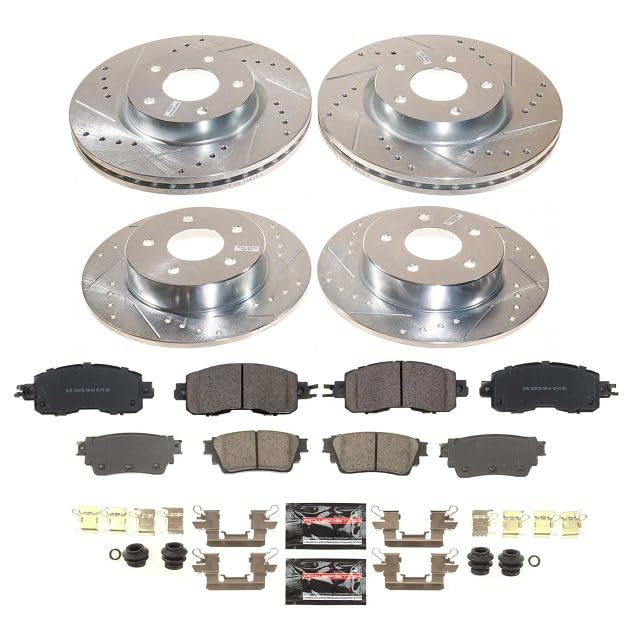 Power Stop Brake Kit Front and Rear For Nissan Altima 2019-2023 [Model Specific] Z23 Carbon-Fiber Ceramic Pads and Drilled Slotted Rotors K8684