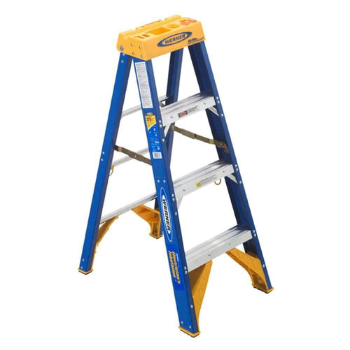 Old Blue Werner Electricians 375-Pound Duty Rating Fiberglass Stepladder/Job Station, 4-Foot