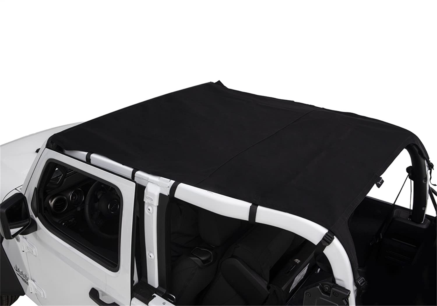California Brief Soft Top RAMPAGE PRODUCTS for Jeep Wrangler JL | Extended OE Style, Sail Cloth, Black | 91435 | Fits 2018-2025 Jeep Wrangler JL 2-Door
