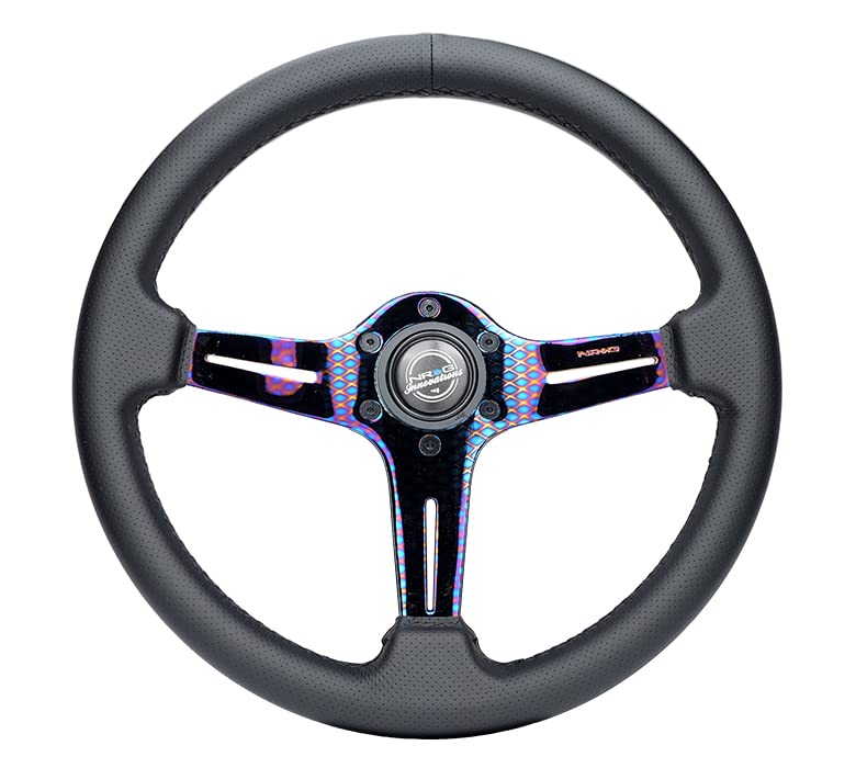 NRG Innovations Light Weight Gaming Steering Wheel: NRG-ST-018MC-PR Blitz- Made with Perforated Leather, Light Weight Composits and NeoChrome Spoke with Slits