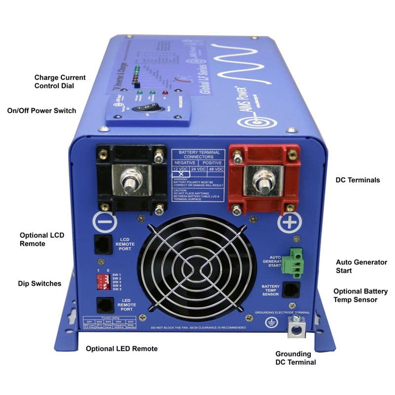 3000 Watt AIMS Power 12 VDC Pure Sine Inverter Charger 120 VAC Output 100A Charger 30A Transfer Switch PICOGLF30W12V120VR