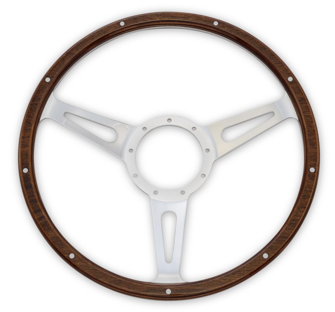 Corso Feroce Scott Drake GT350 Style 9 Hole Genuine Wood & Aluminum 15" Steering Wheel, Compatible with 1965-1973 Ford Mustang, Model S1MS-3600-WG