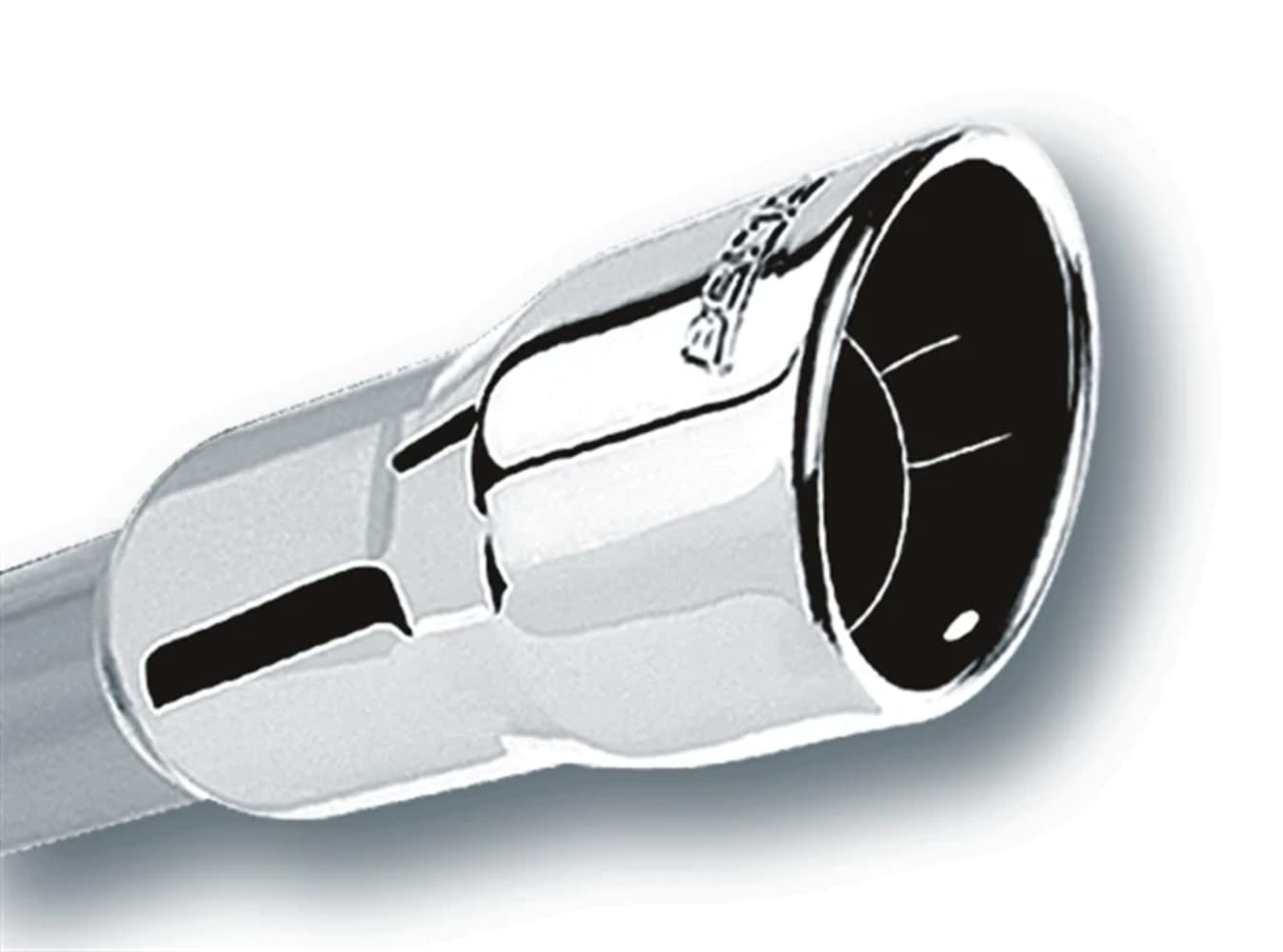 BORLA Exhaust Tip 3" Inlet - 4.25" Single Round Rolled-Edge Angle-Cut Intercooled Outlet - 4" Long Tip Embossed With BORLA Logo. Weld On Mounting Method.