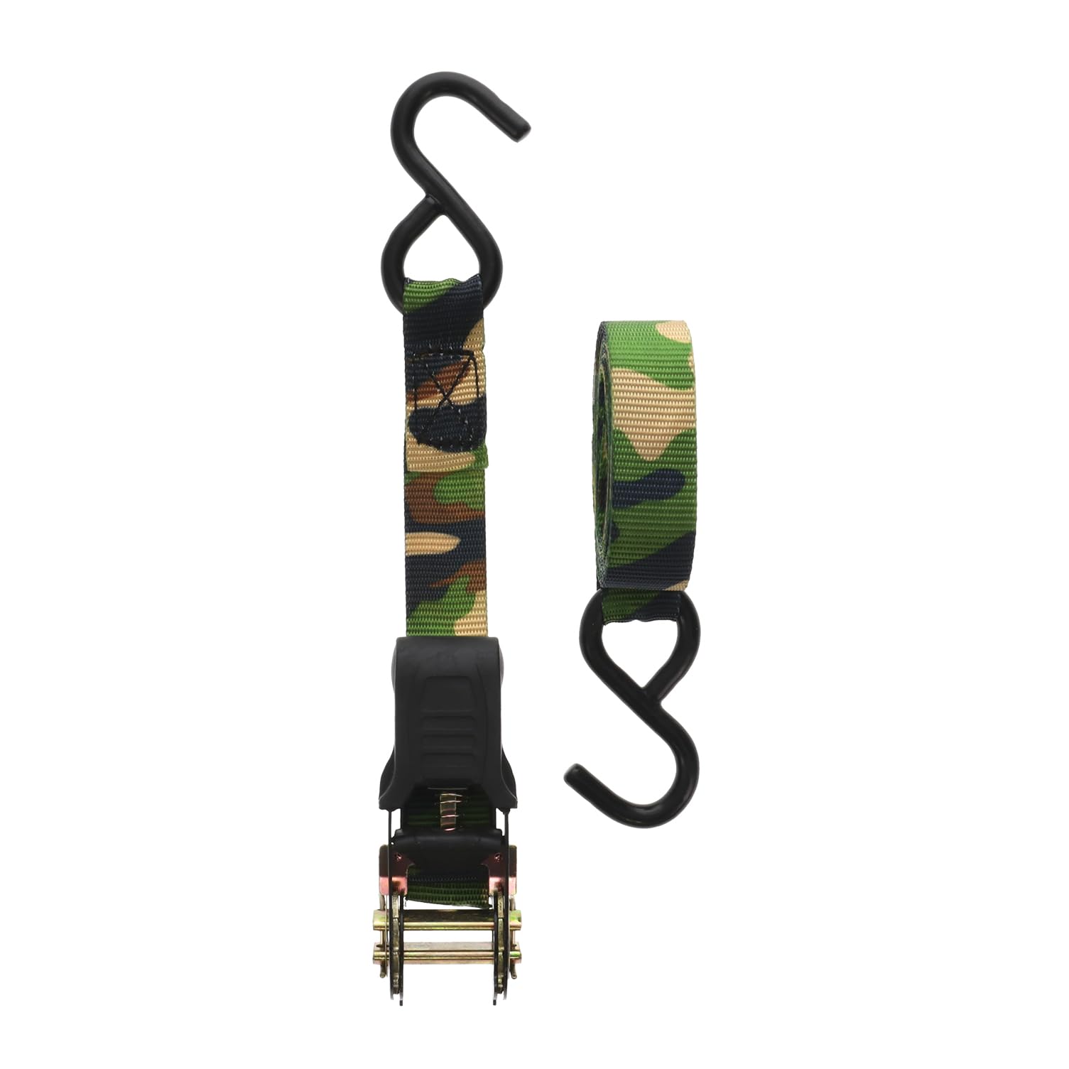 HME Reliable Durable Versatile Weather-Resistant Camouflage Ratchet 1500 lb Capacity 1' x 8' Tie-Down Straps - 2 Pack
