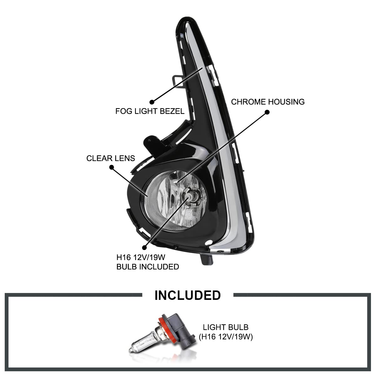 Clear Spec-D Tuning Fog Lights + Switch Compatible with 2018-2019 Toyota Yaris Hatchback