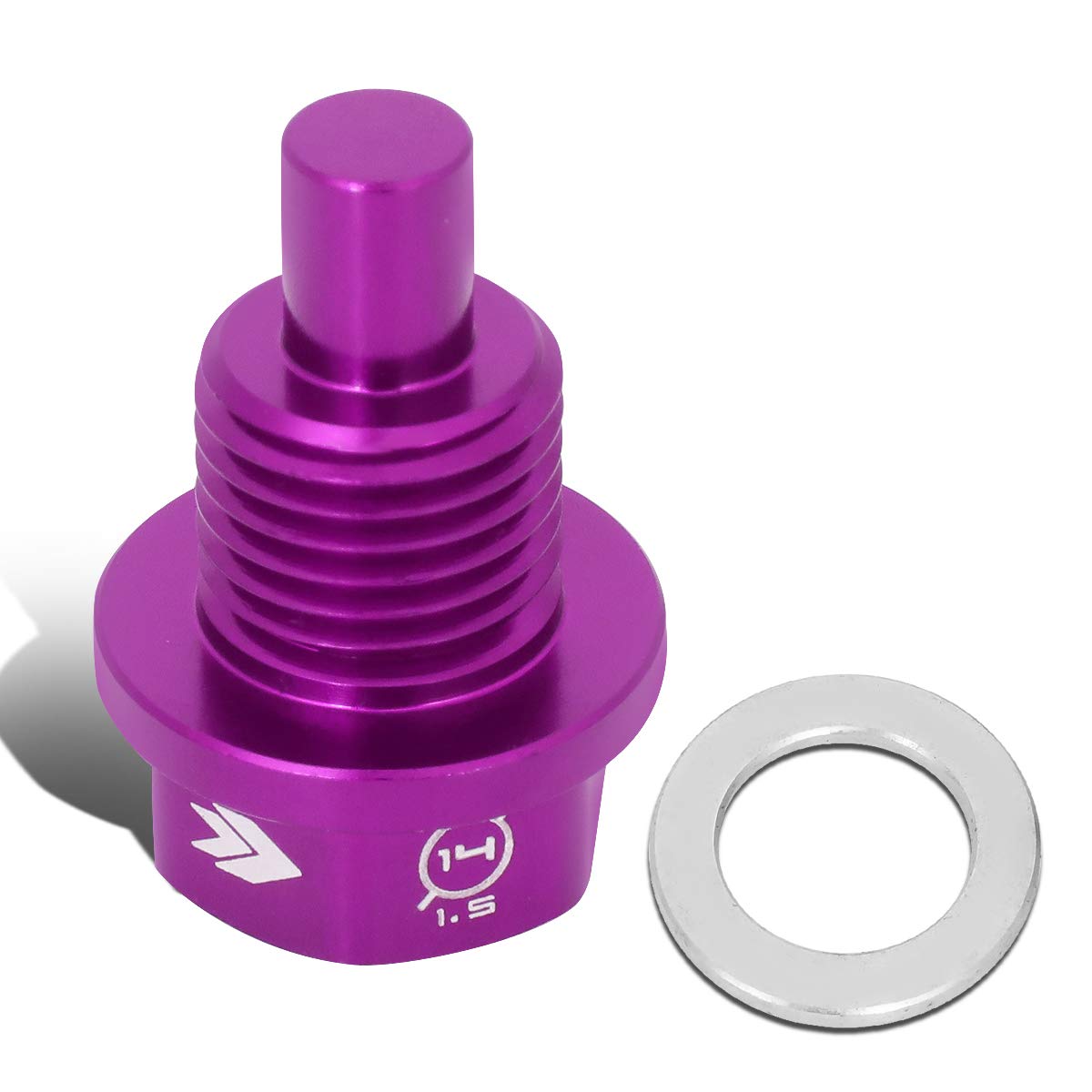 NRG Innovations Magnetic Oil Drain Plug, Engine Oil Drain Nut M14 X 1.5 Thread Size w/Washer, Purple, T-6061 Aluminum w/Stainless Steel Internal Magnet, NRG-NOP-100PP