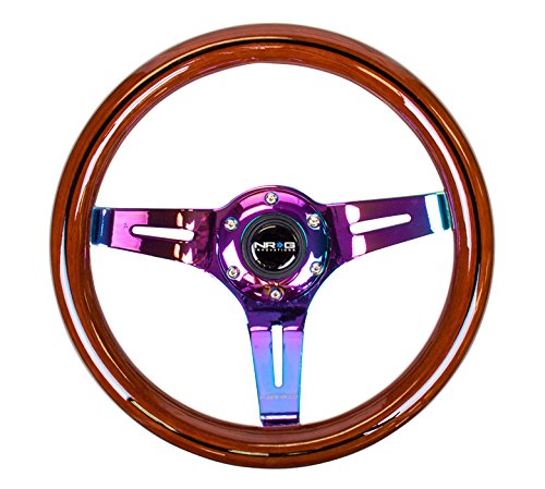 NRG Innovations Classic Dark Wood Grain Steering Wheel, NRG-ST-310BRB-MC, Black line Inlay, 310mm, 3 Spoke Center in Neochrome