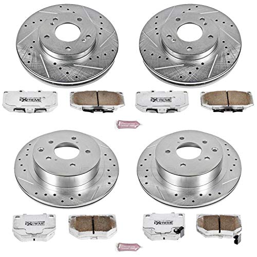 Power Stop K2754-26 Z26 Carbon Fiber Brake Pads Front and Rear with Drilled & Slotted Brake Rotors Kit For Nissan 300ZX 1989-1996 [Model Specific]