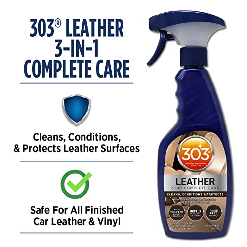 303 Products 3-In-1 Leather Complete Care - Cleans, Conditions, & Protects - Helps Prevent Fading & Cracking - Rinse Free Formula - Repels Dust, Lint, & Staining, 16 fl. oz. (30218CSR) Packaging May Vary