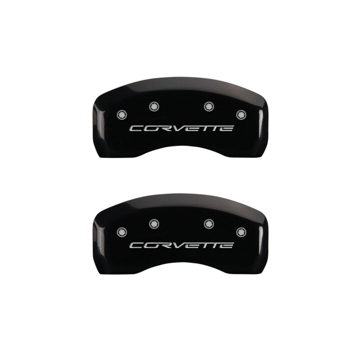 SET OF 4 CALIPER COVERS, BLACK, FRONT AND REAR: C6/CORVETTE, SILVER CHARACTERS