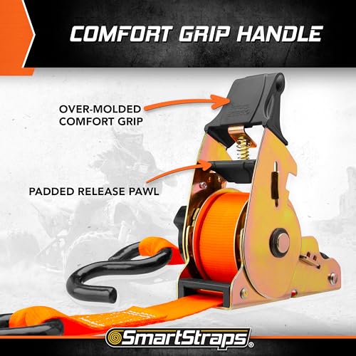 10’ SMARTSTRAPS Retractable Ratchet Straps, 2 Pack – 3,000lb Break Strength, 1,000lb Safe Work Load — Haul Motorcycles, Boats, and Appliances with Patented Technology Heavy Duty Ratchet Straps