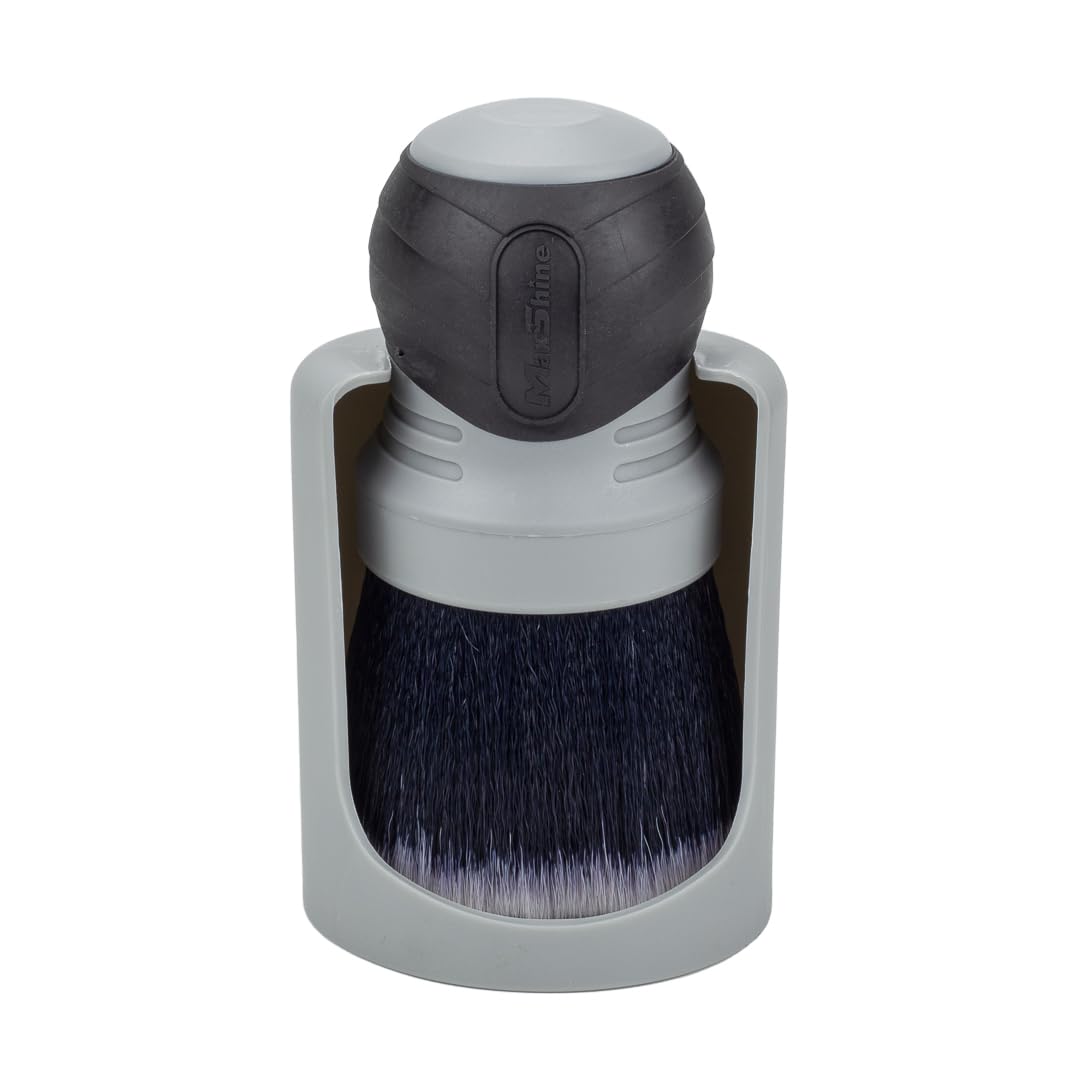Maxshine Ultra Soft Universal Gray Large Bristle Brush with Storage Rack – Curved Grip & Ultra Soft Bristles – Ideal for Dashboard, Displays, Air Vents – Premium Interior Detailing Brush