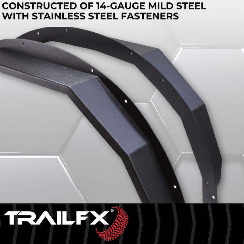 Fender Flares TrailFX for Ford Bronco 4 Door 2021-2025 Angled Tube Style Bolt-On 4.75 Inch Tire Coverage Matte Black Powder Coated Steel Set of 2 BR008T