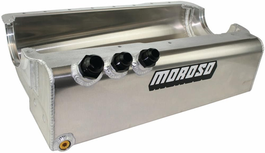 Aluminum Dry Sump Oil Pan Moroso 21621, Ford 351W, Dirt Late Model Type Chassis, 3 Pick ups