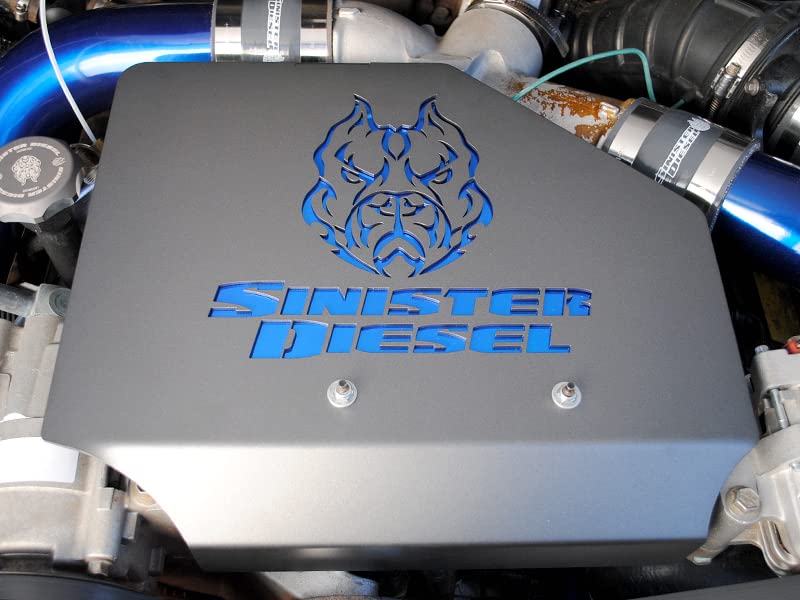 Engine Cover Sinister Diesel – Direct Fit for 1999-2003 Ford Powerstroke 7.3L | Laser Cut Aluminum, Powdercoated Gray, Replacement for Factory Plastic Cover