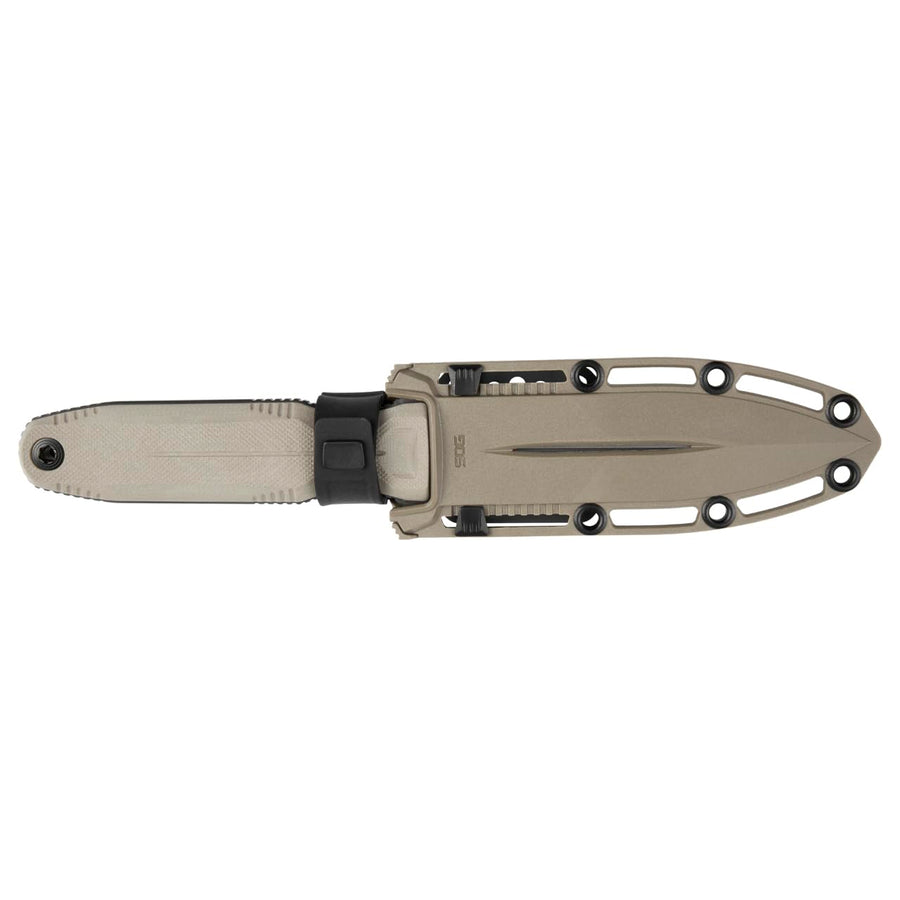 SOG Pentagon FX Full-Sized Professional Hard-Use Fixed Blade Knife for Tactical Needs | CYRO S35VN Full-Tang Steel Blade, FDE
