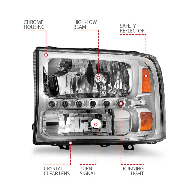 Crystal ANZO USA 111088 Headlight Set-Chrome 1-Piece