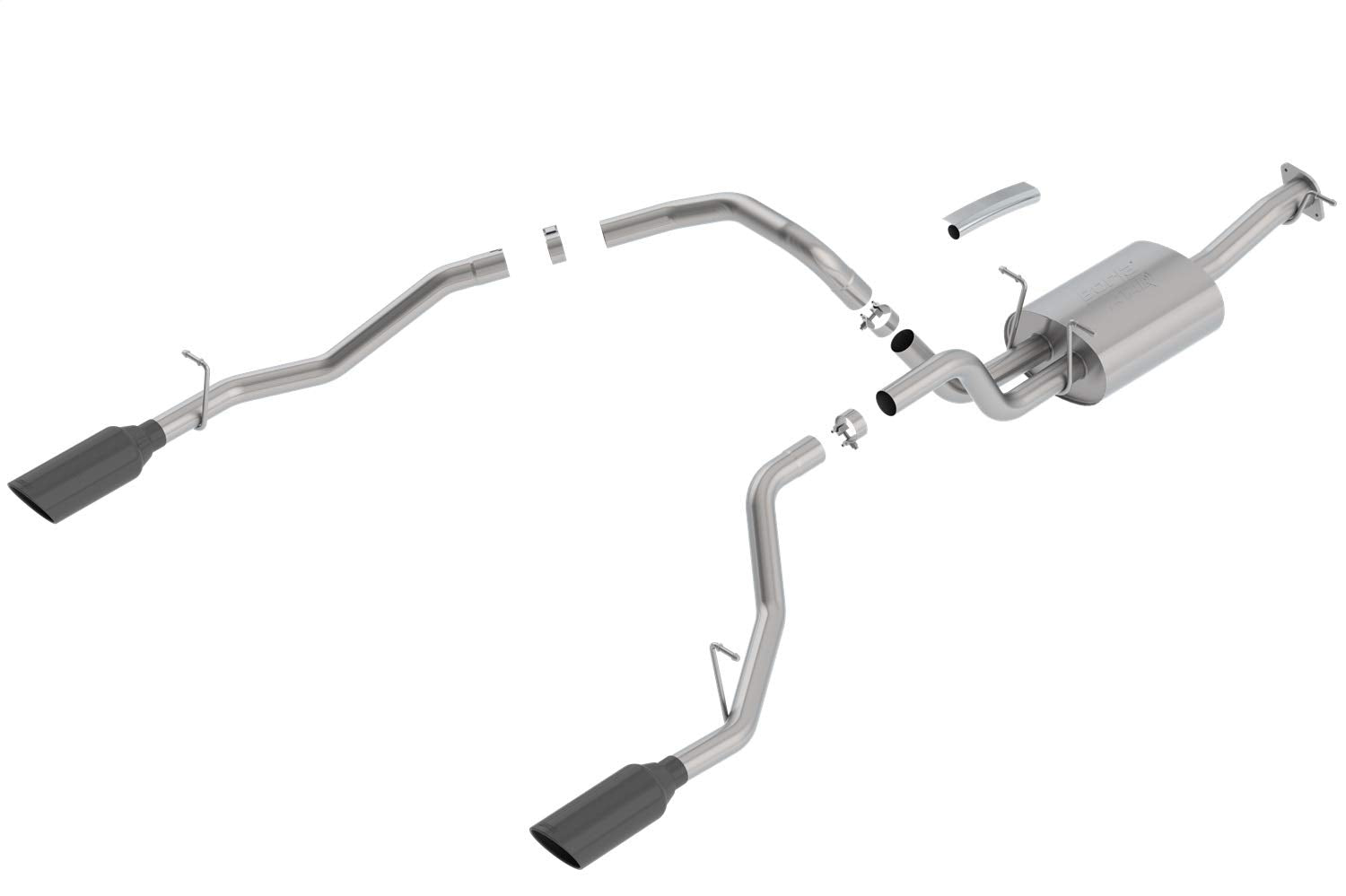 BORLA Cat-Back 140753BC Exhaust System for 2019-2023 Ram 1500 V8 (Incl. E-Torque) (Exc. Classic) T-304 Stainless Steel ATAK Sound Dual Split Rear Exit Single 5" Round Black Chrome Tips Each Side