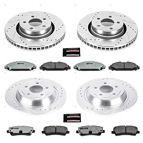 Power Stop K6808-26 Z26 Carbon Fiber Brake Pads Front and Rear with Drilled Slotted Brake Rotors Brake Kit For 2015 2016 2017 2018 2019 2020 Ford Mustang [EcoBoost Models with 2 Piston Front Calipers]