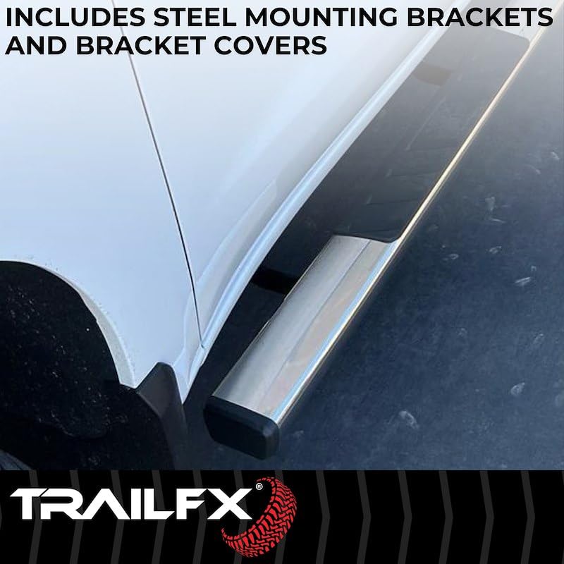 TrailFX Side Steps Truck Fits Chevrolet Silverado 1500 Crew Cab 2007–2018 Polished Stainless Steel with Step Pads 4-Inch Trapezoidal Straight Rocker Panel Mount Set of 2 Running Boards TrailFX A4002S