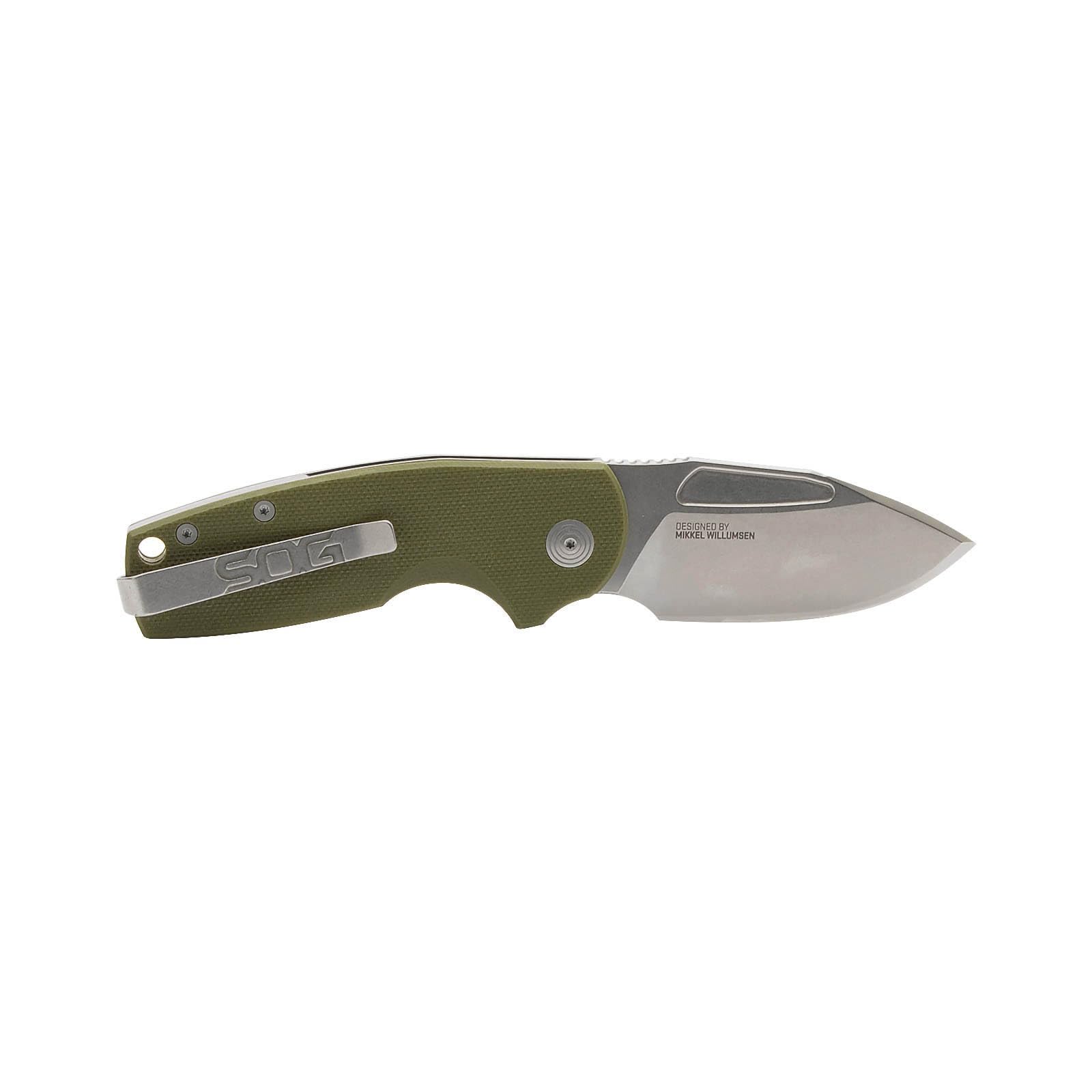 SOG Stout SJ Folding Knife Everyday Carry Portable Outdoor Camping | Ambidextrous Carry | CRYO D2 Steel Blade | Slip Joint, OD Green/Stonewash, Presentation Box