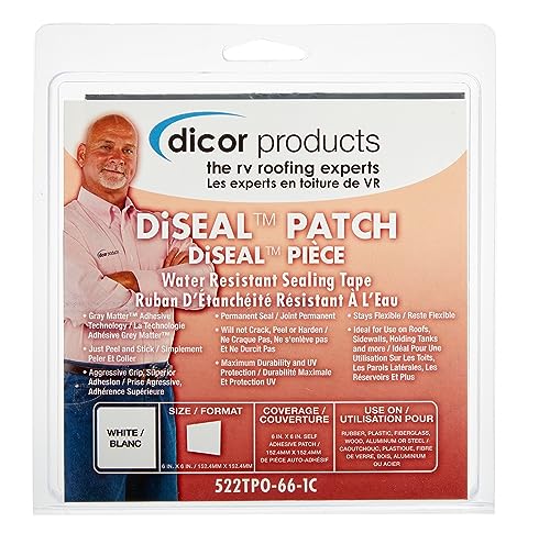 Dicor 522TPO-66-1C RV, Trailer, Motorhome Diseal Repair Tape Patch - 6" x 6" - White - TPO Compatible