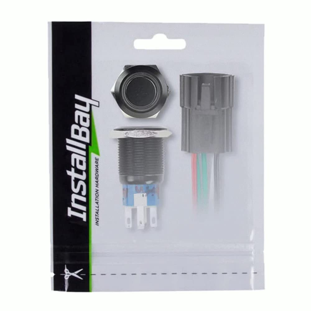 16MM Black Round Switch W/Latch & Harness - Installbay Blue (IBRBSB16)