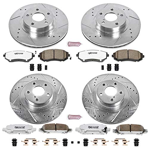 Power Stop Z26 Carbon Fiber Brake Pads K2751-26 with Front and Rear Drilled & Slotted Brake Rotors Kit