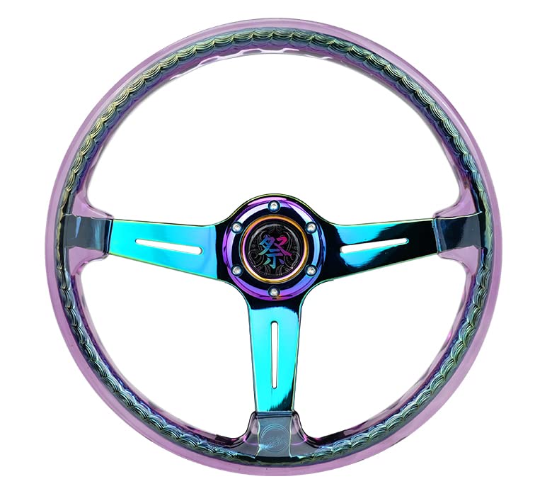 NRG Innovations Reinforced Steering Wheel NRG-RST-027MC-PP 350mm 2" Deep Dish Clear Acrylic Steering Wheel in Purple and NeoChrome Spoke Finish with Slits