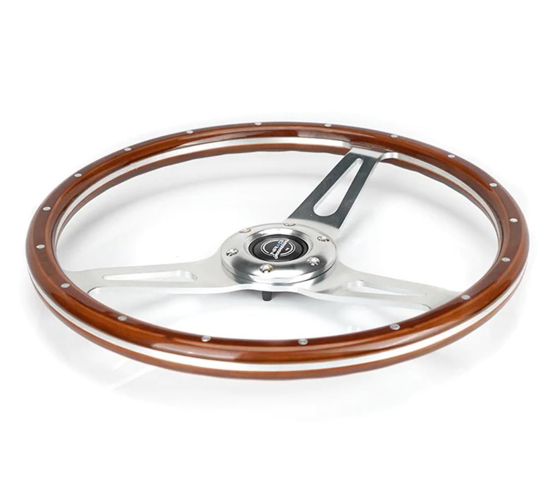 NRG Innovations Reinforced NRG-RST-363SL Classic Dark Wood Grain Steering Wheel, 360mm, 3 Spoke Center in Chrome