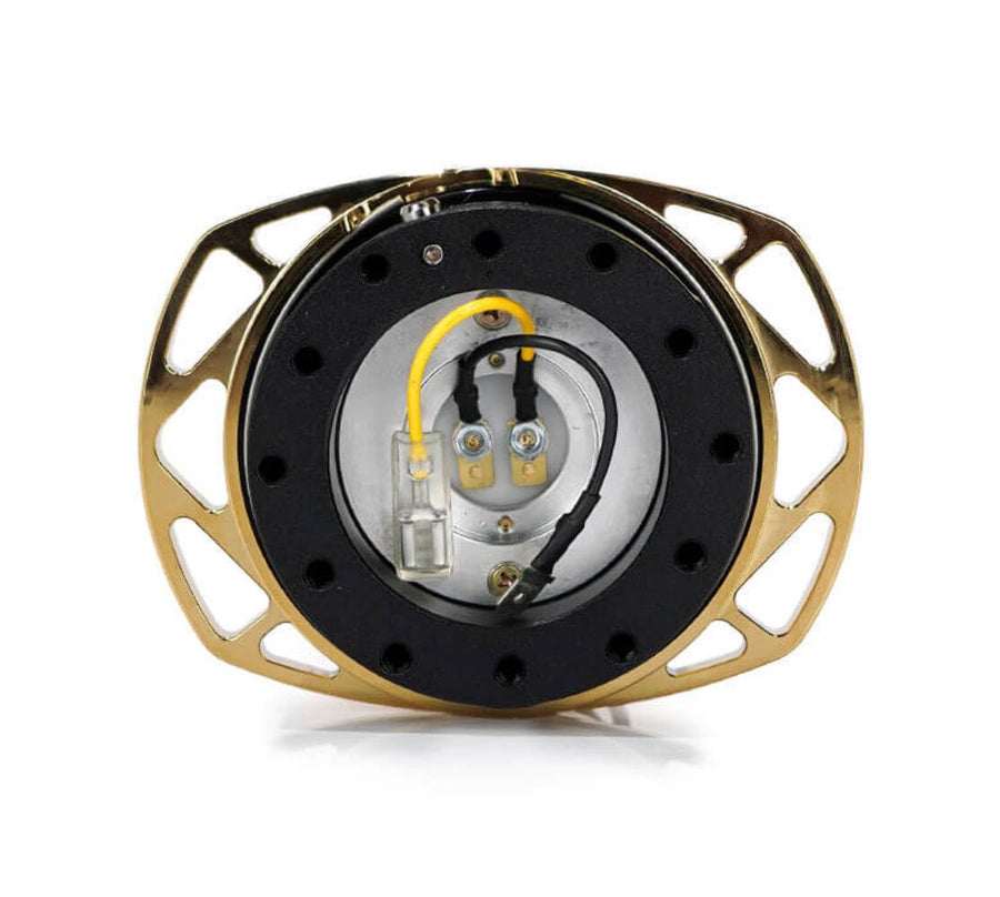 NRG Innovations Gen 2.0 NRG-SRK-257BK-CG Steering Wheel Quick Release Kit Adapter, Black Body/Chrome Gold Cutout Ring, 6x70mm & 6x74mm Bolt Pattern