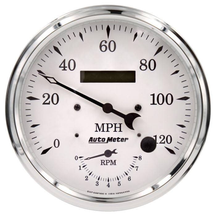 Auto Meter 1670 Tach/Speedo Gauge, 5", 120Mph & 8K RPM, Elec. Program., Old TYME White