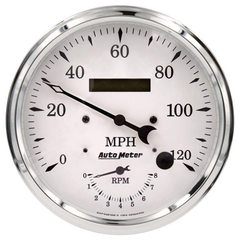 Auto Meter 1670 Tach/Speedo Gauge, 5", 120Mph & 8K RPM, Elec. Program., Old TYME White