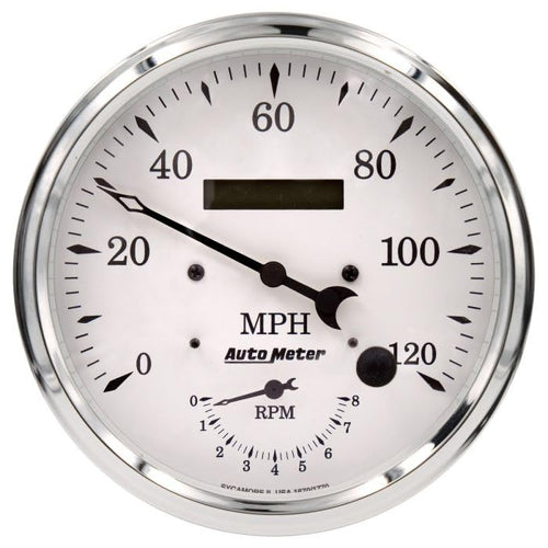 Auto Meter 1670 Tach/Speedo Gauge, 5", 120Mph & 8K RPM, Elec. Program., Old TYME White