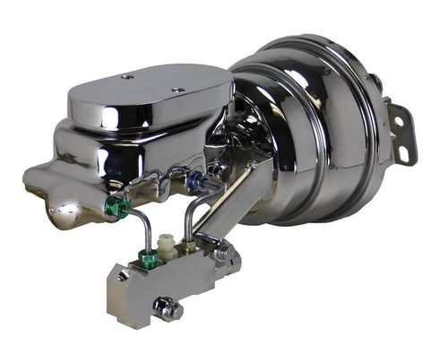 7 Inch LEED BRAKES Dual Power Booster, 1-1/8 Inch Bore Flat Top Master, Side Mount Valve, Disc/Drum (Chrome)
