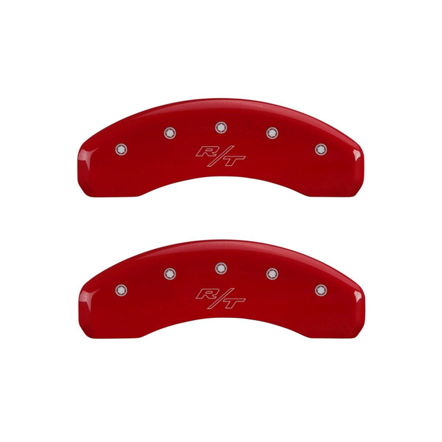 SET OF 4 CALIPER COVERS, FRONT: CHALLENGER/CURSIVE- REAR: RT, RED, SILVER CHARACTERS