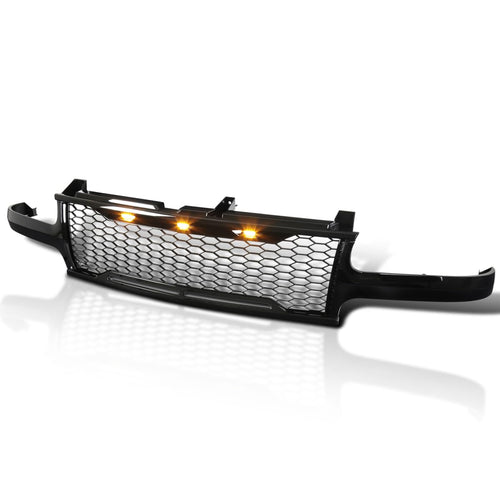 Glossy Black Mesh Grille w/LED Lamps SPEC-D TUNING Compatible with 1999-2002 Chevy Silverado 1500