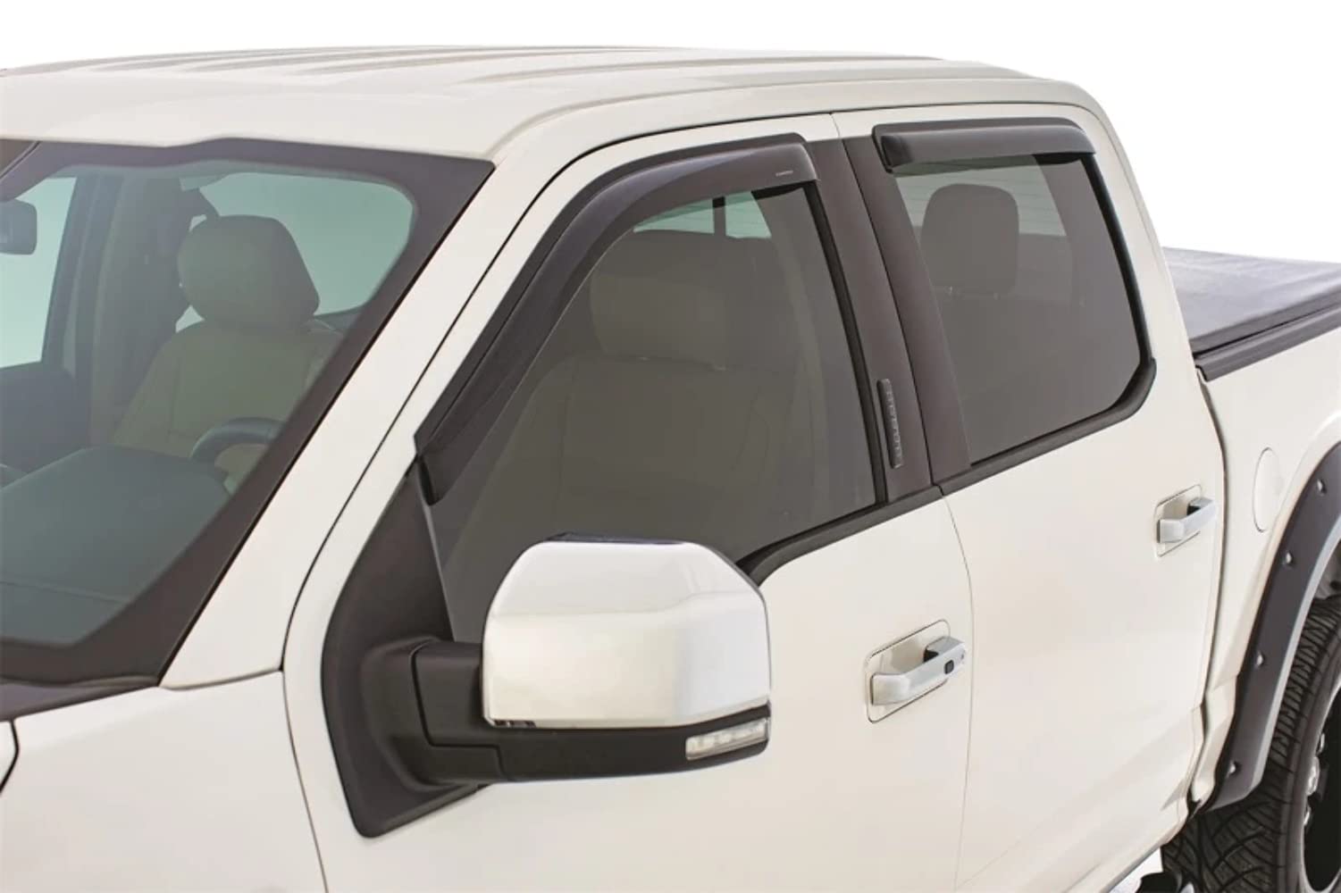 Outside Mount Ventvisors - Tape-Onz | Stampede Products | Fits 2015-2023 Ford F-150 SuperCrew, Smoke | 4 pcs., 61100-2
