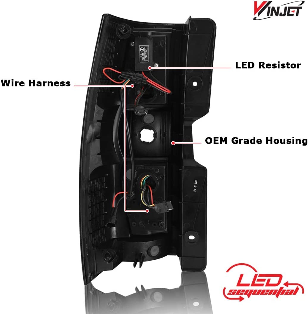 Winjet LED Sequential Tail Lights Compatible with [2007-2013 Chevy Suburban Tahoe Yukon] Rear Lamps (Red)