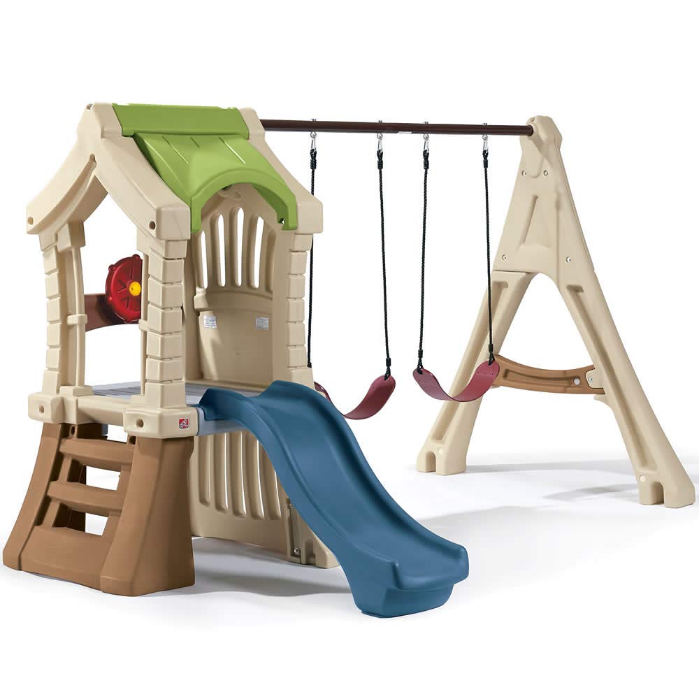 Step2 Play Up Gym Set for Kids, Backyard Slide, Outdoor Swing Set, Swings, Playhouse, & Crawl Space, Two Tier, Easy Set Up, Toddlers Ages 3-6 Years Old