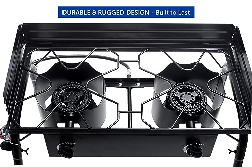 Flame King Double Dual Burner Outdoor Propane Stove 200K BTU Turkey Fryer/Camp Cooker, Portable with Stand Great for Backyard Cooking, Home Brewing & Canning