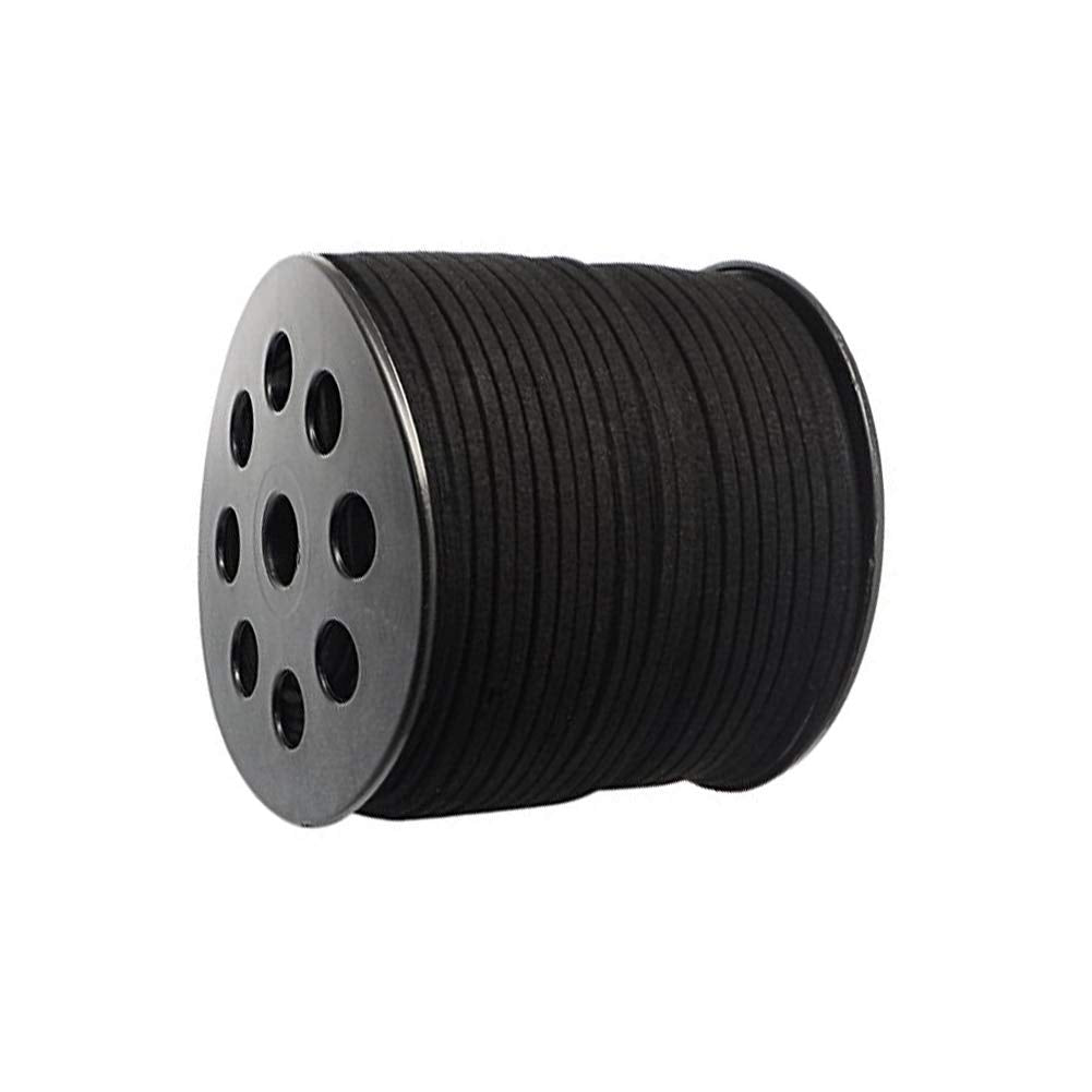 98 Yards JEWELEADER Flat Faux Suede Leather Lace 2.7mm Micro-Fiber Leather String Cord Beading Thread for Jewelry Making Crafting Tassels Necklaces Bracelet Bowknot 2.7x1.4mm - Black