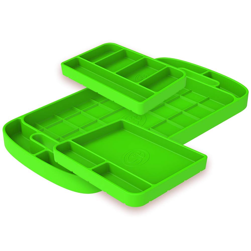 S&B Flexible Non-Slip Silicone Tool Tray | Tool Mat | Tool Organizer | Tool Holder (3pc Set, Lime Green, 80-1000)