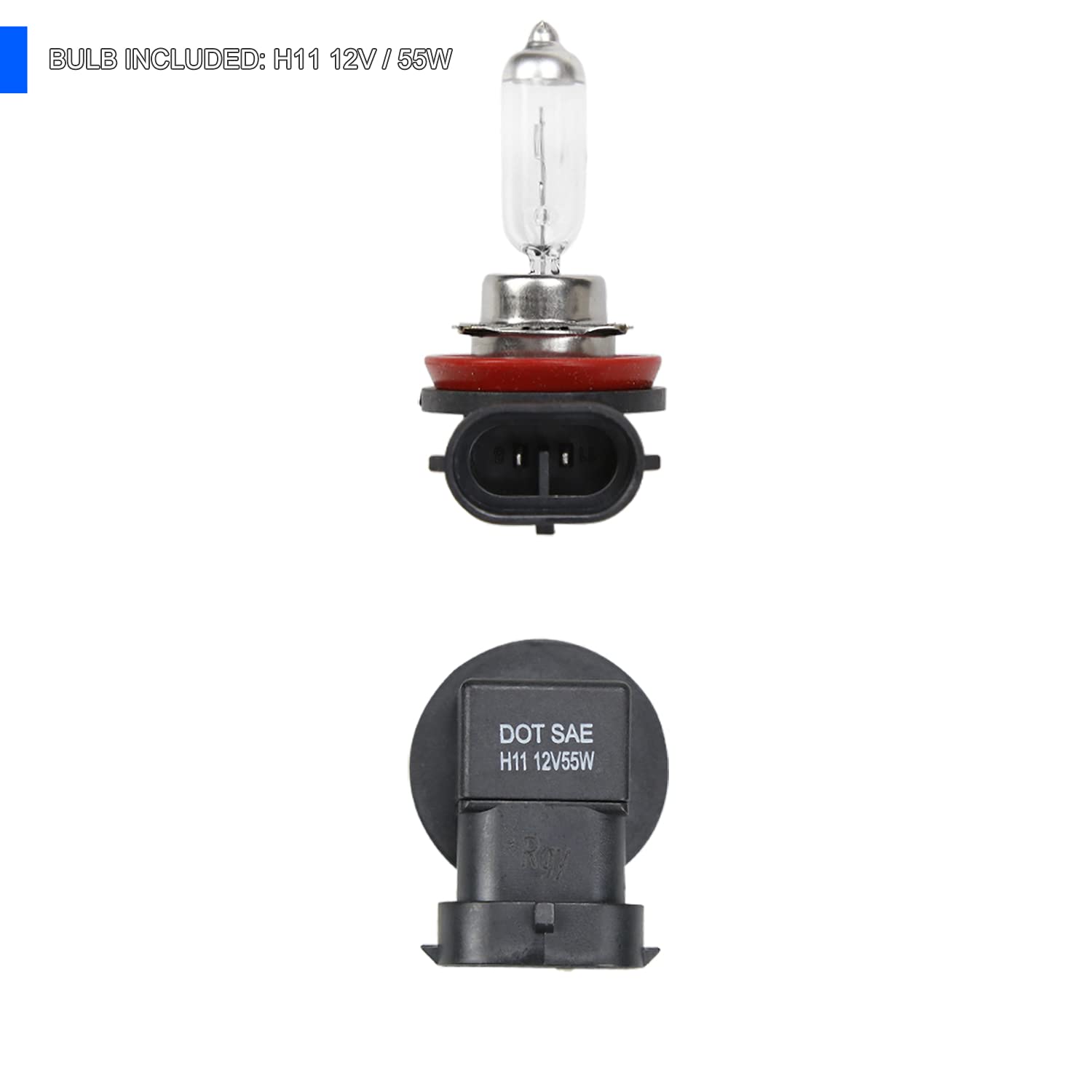 Fog Lights Spec-D Tuning Clear Lens + H11 Bulbs + Switch Included Compatible with Toyota CHR 2018-2019 L+R Pair Assembly