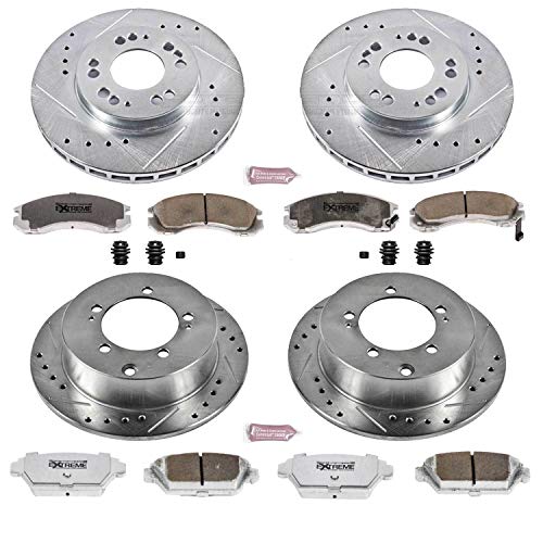 Power Stop K799-26 Z26 Carbon Fiber Brake Pads Front and Rear with Drilled & Slotted Brake Rotors Kit
