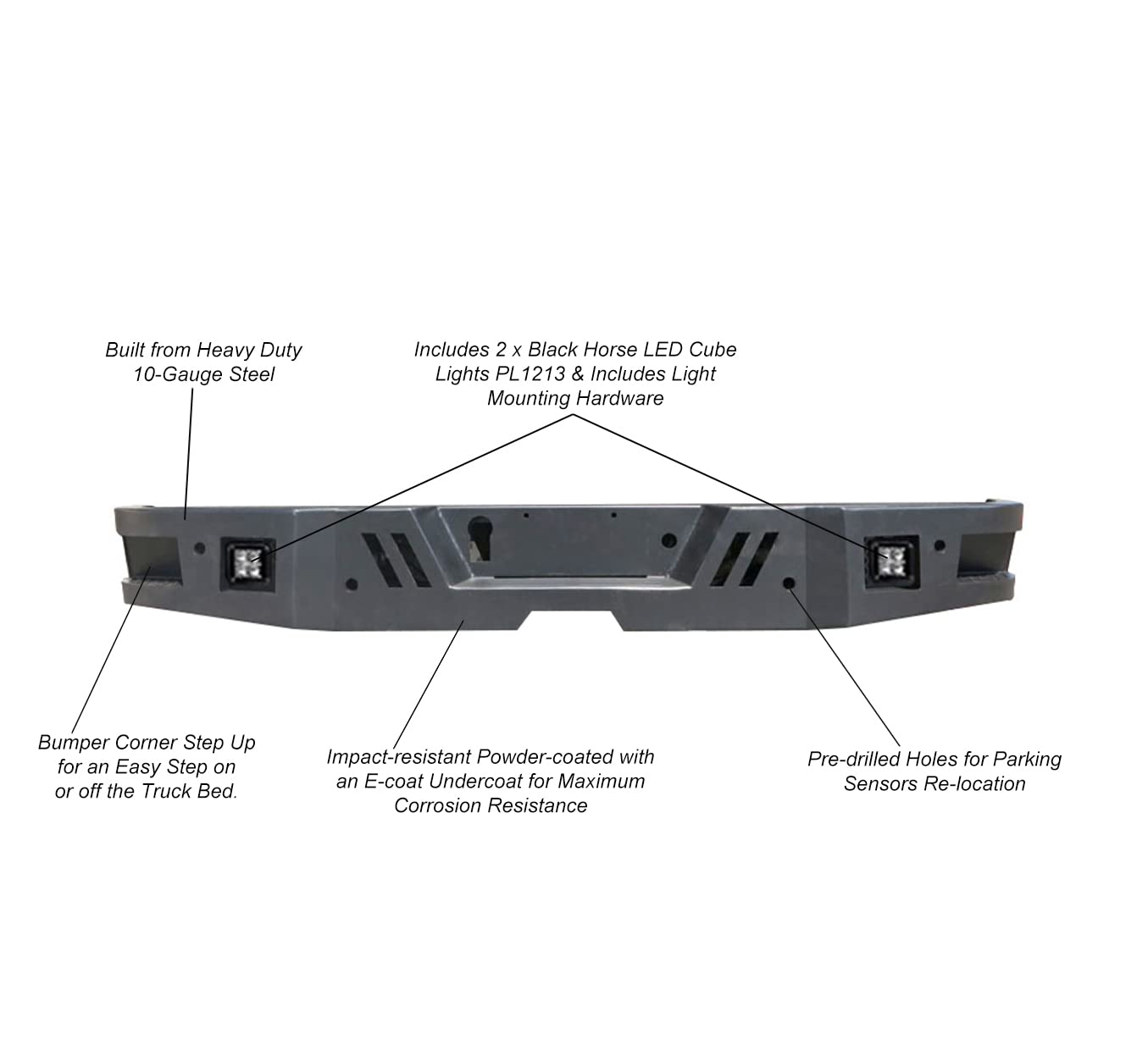 Super Heavy Duty Black Horse Armour Rear Bumper Matte Black Includes 1 Set of 4in Cube Lights Compatible with 2014-2021 Toyota Tundra-ARB-TU14-KIT