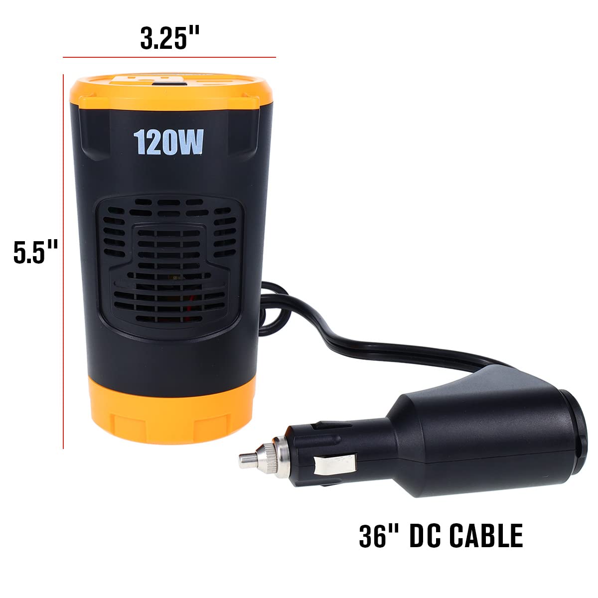 PowerDrive 120 Watt PWD120C Inverter for Cup Holders 12-Volt DC to 110v AC with Outlet and 2 Ports