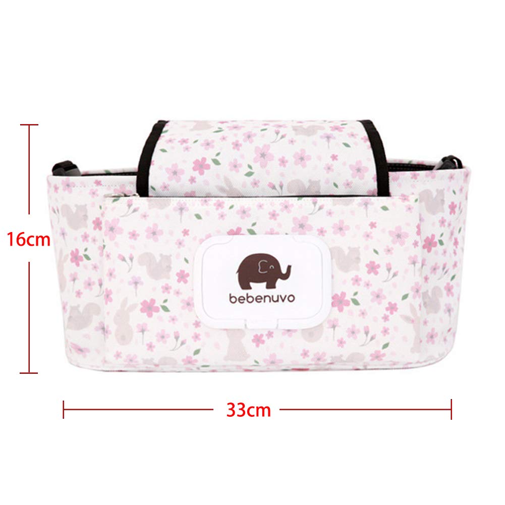 6SHINE Travel Bag Organiser Bag with Webbing Handle Backpack Shoulder Straps, Stroller Bag Hanging Nylon Sundries Organizer Diaper Store Large Capacity Universal