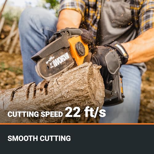 20V Worx 5" Mini Cordless Chainsaw, 3.9 lbs, 22 ft/s Chain Speed, Power Share Battery, Upper & Hand Guard WG324 - Battery & Charger Included