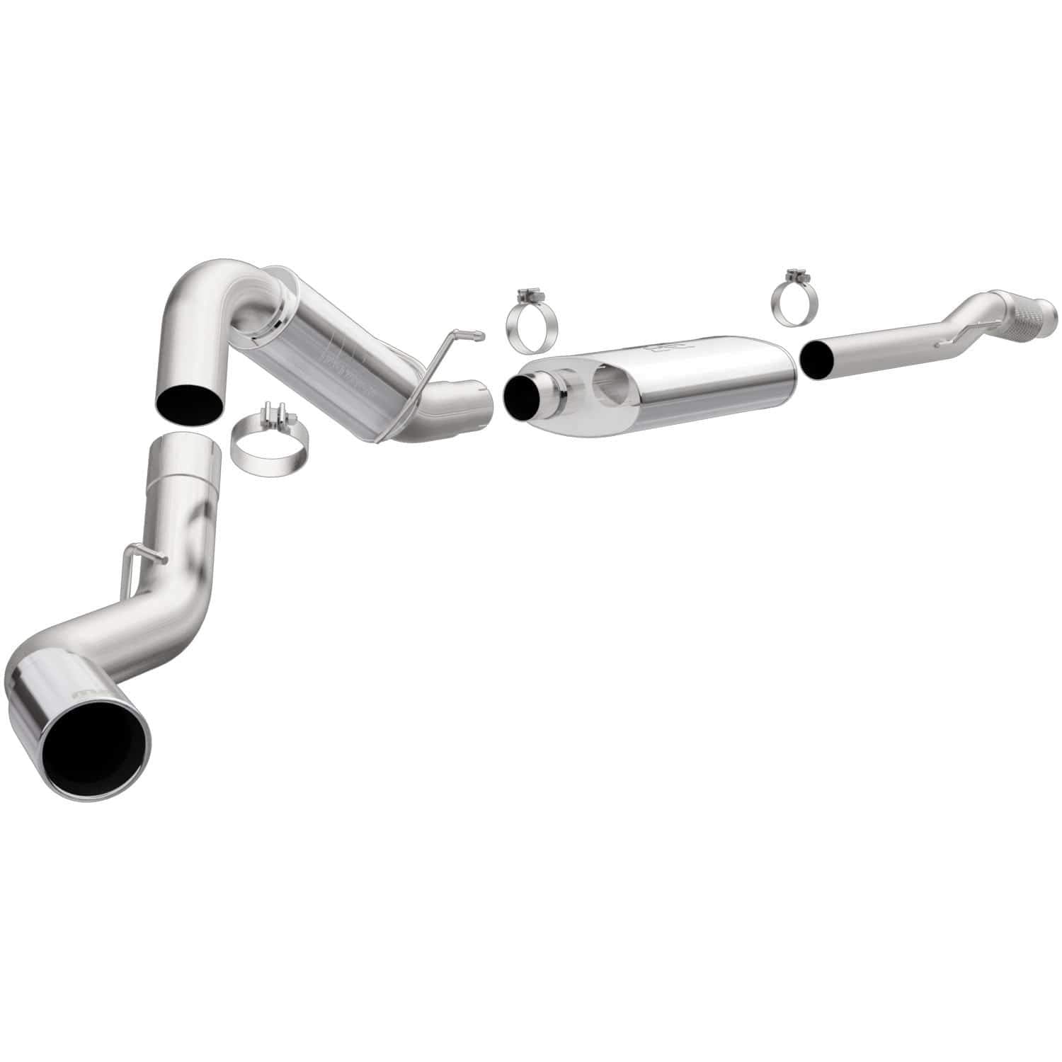 Cat-Back MagnaFlow Performance Exhaust System 15318 - Street Series, Stainless Steel 4in Main Piping, Single Passenger Side Rear Exit, Polished Finish 5in Exhaust Tip - Truck Performance Exhaust Kit